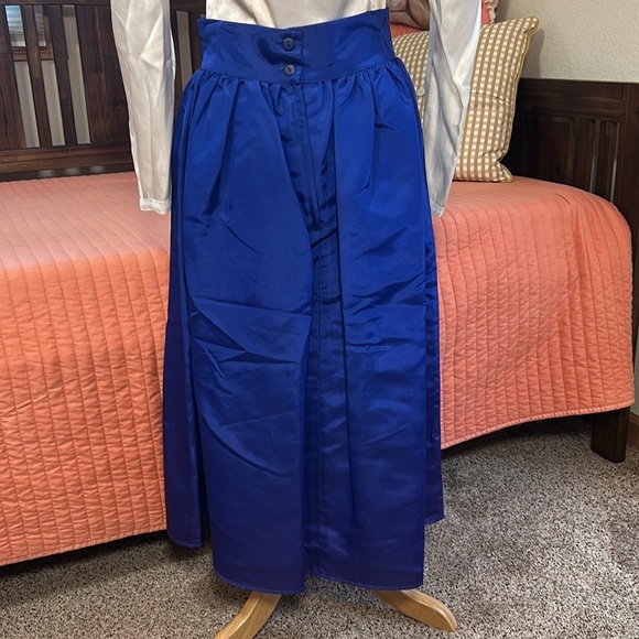 Vintage 80s Gunne Sax Blue Midi A-Line Pleated Taffeta Skirt size 7 or small - Picture 3 of 14